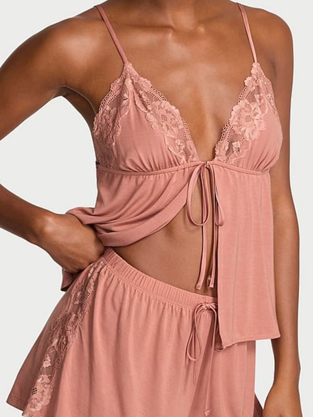 Victorias Secret Lace Cami Coquette Top Feminine Loungewear Dusty Rose Size S